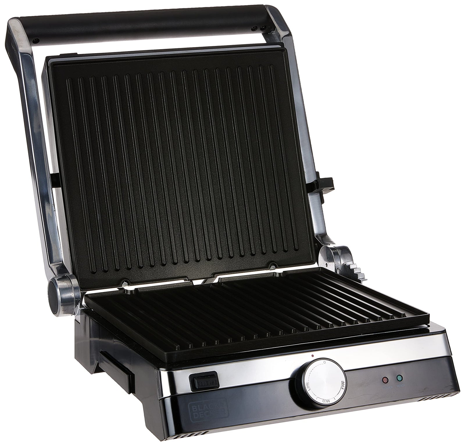 Black & Decker Family Health Grill, 2000W, 1500 cm² Double Grilling, Non-Stick, 180° Full Flat Grill, Temperature Control, 5 Adjustable Heights, Die-Cast Aluminium Plates, CG2000-B5