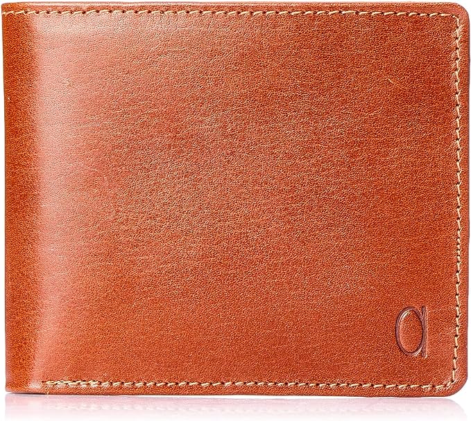 Alfa Leather Co. Leather Bifold Wallet with Coin Pocket for Men, Camel, 11.5 x 2 x 8.5 cm