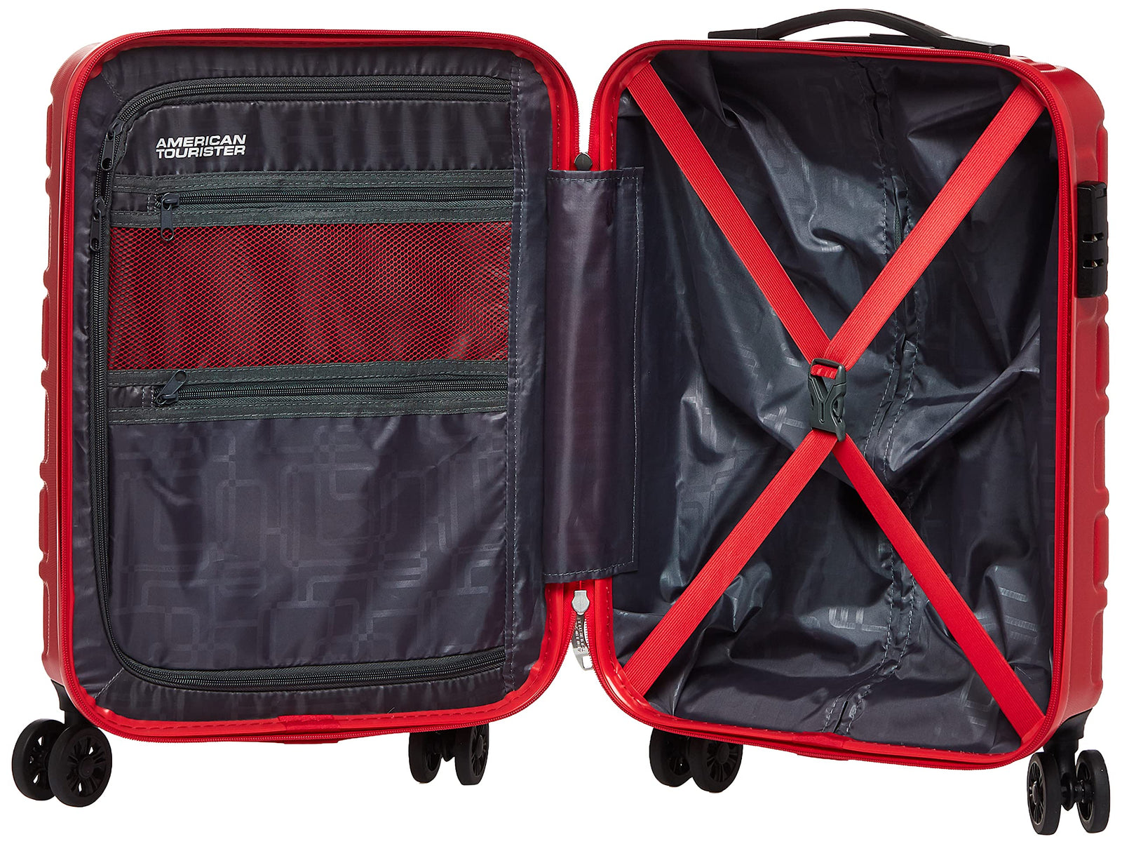 American Tourister Bricklane Hard Small Size Carry-on Cabin Luggage, Spinner wheels, (Material :ABS), TSA Combination Lock, Expandable, 55 cm/22 Inch, Red Color