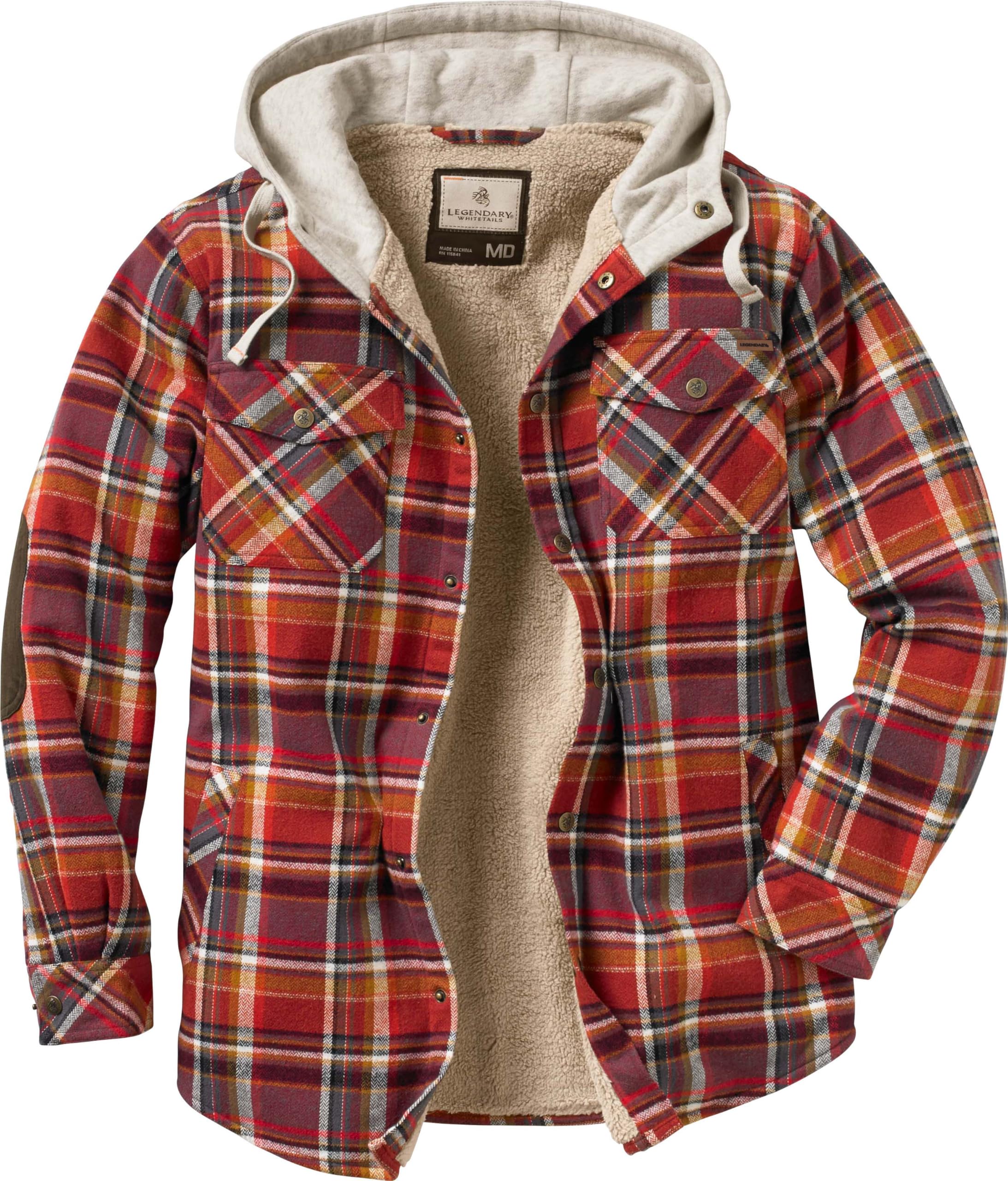 Legendary Whitetails Men's Camp Night Berber Lined Hooded Flannel Shirt Jacket