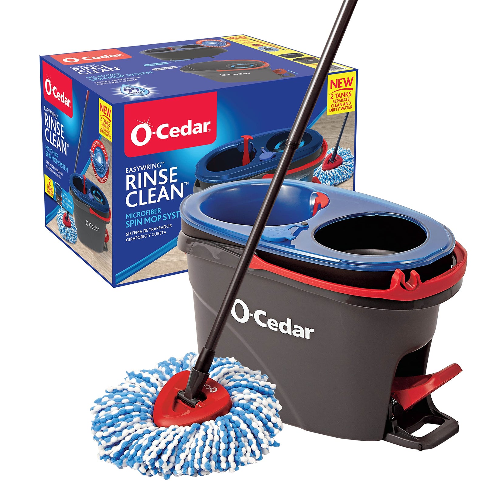 O-Cedar EasyWring RinseClean Microfiber Spin Mop & Bucket Floor Cleaning System, Grey