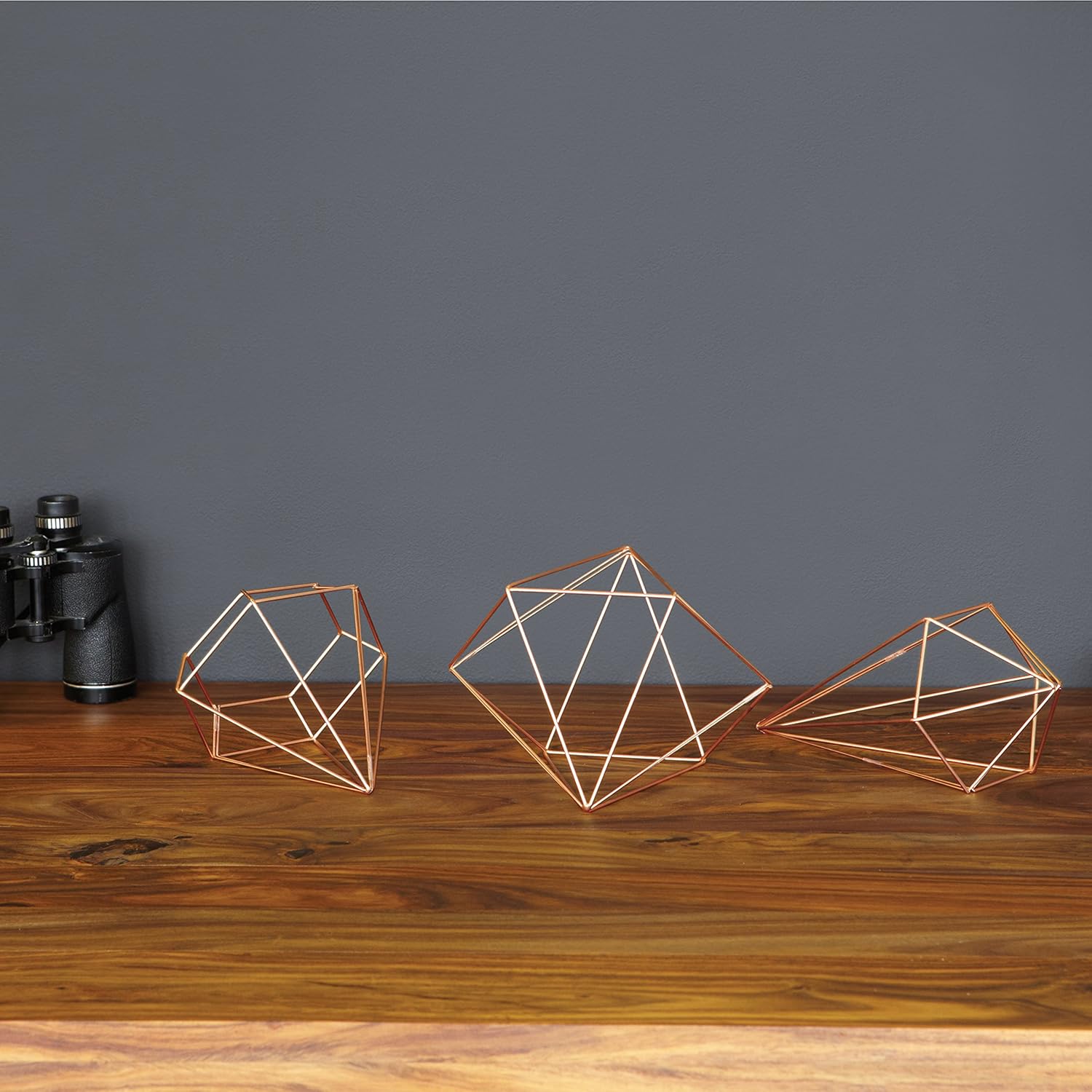 Umbra Prisma Geometric Sculptures, Decorate Your Wall with Modern Metallic Wire Shapes, Table top, Ceiling Décor, Set of 6, Copper for Kitchen