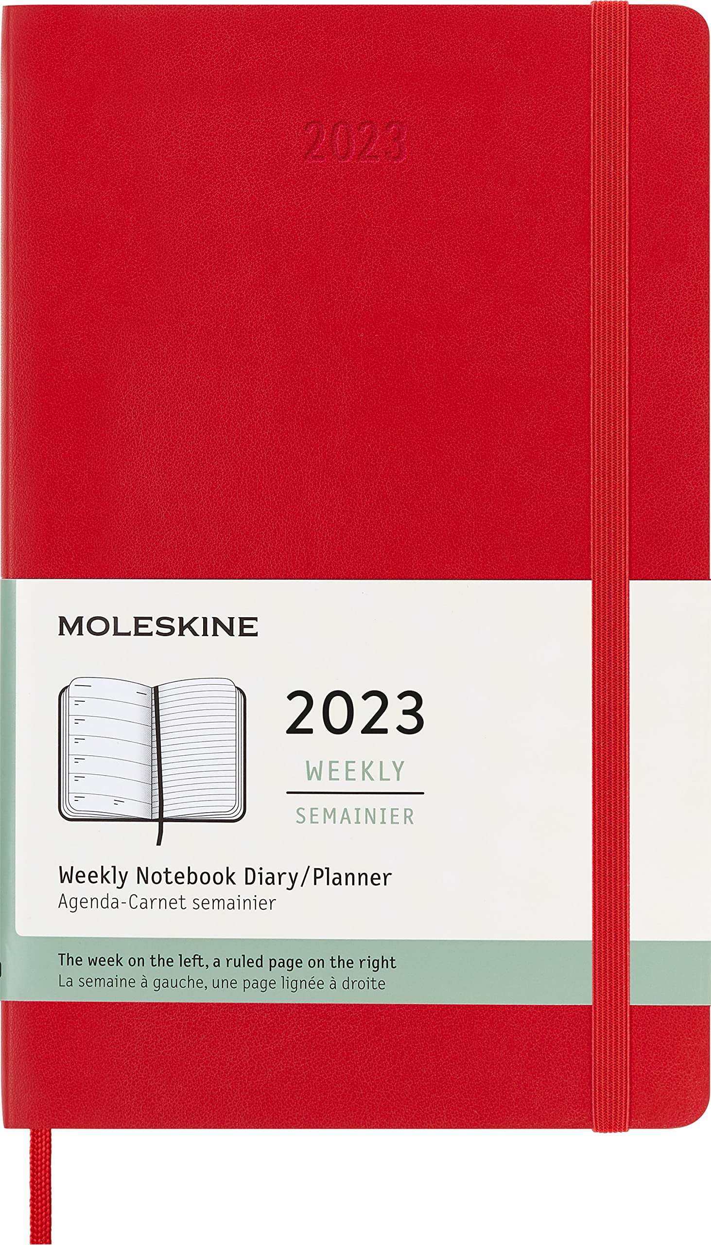 Moleskine Weekly Planner 2023, 12-Month Weekly Diary, Weekly Planner and Notebook, Soft Cover, Large Size 13 x 21 cm, Colour Scarlet Red