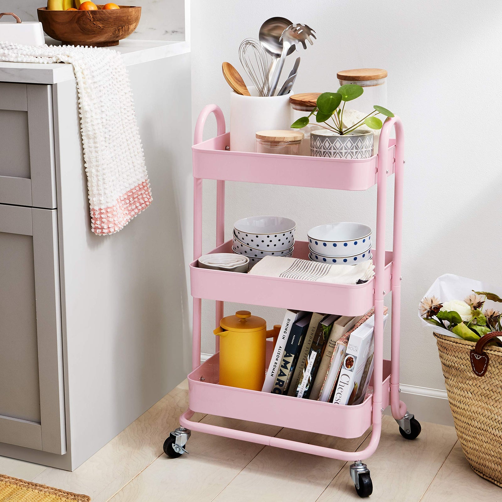 Amazon Basics 3-Tier Rolling Utility or Kitchen Cart - Dusty Pink