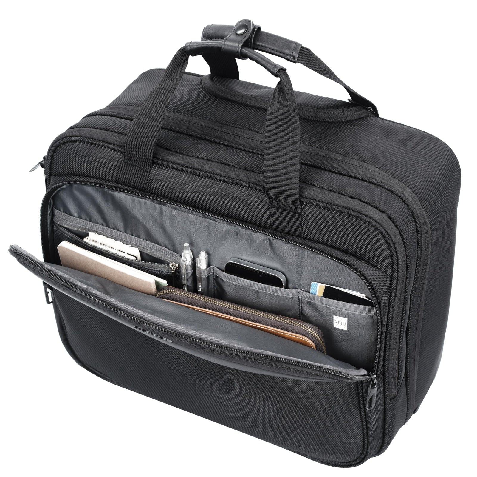 Cabinpro Premium Pilot Case Trolley Water Resistant Multi Compartment Fashion Trolley Laptop Bag for Men, Women on Travel, Business, CP010 (Black)