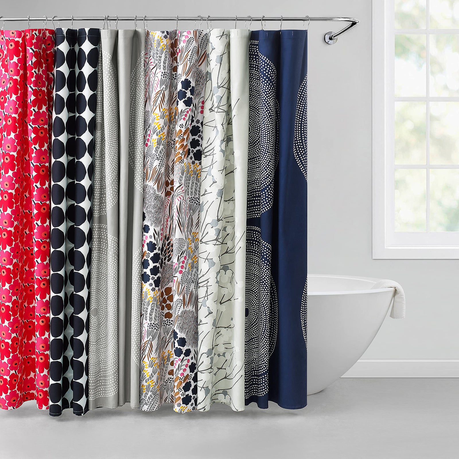 MARIMEKKO - Shower Curtain, Lightweight Cotton Bathroom Decor, Hook Hole Top (Pieni Letto Multicolor, 72