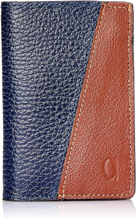 Alfa Leather Co. Leather Front-Logo Rectangular Bifold Wallet for Men, Navy & Camel, One Size