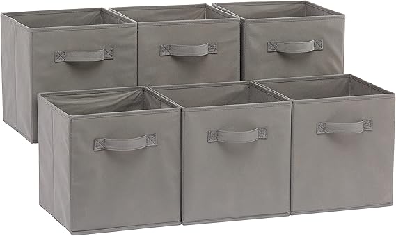 Amazon Basics Collapsible Fabric Storage Cubes Organizer with Handles, 26.67 x 26.67 x 27.94 centimeters,  - Pack of 6