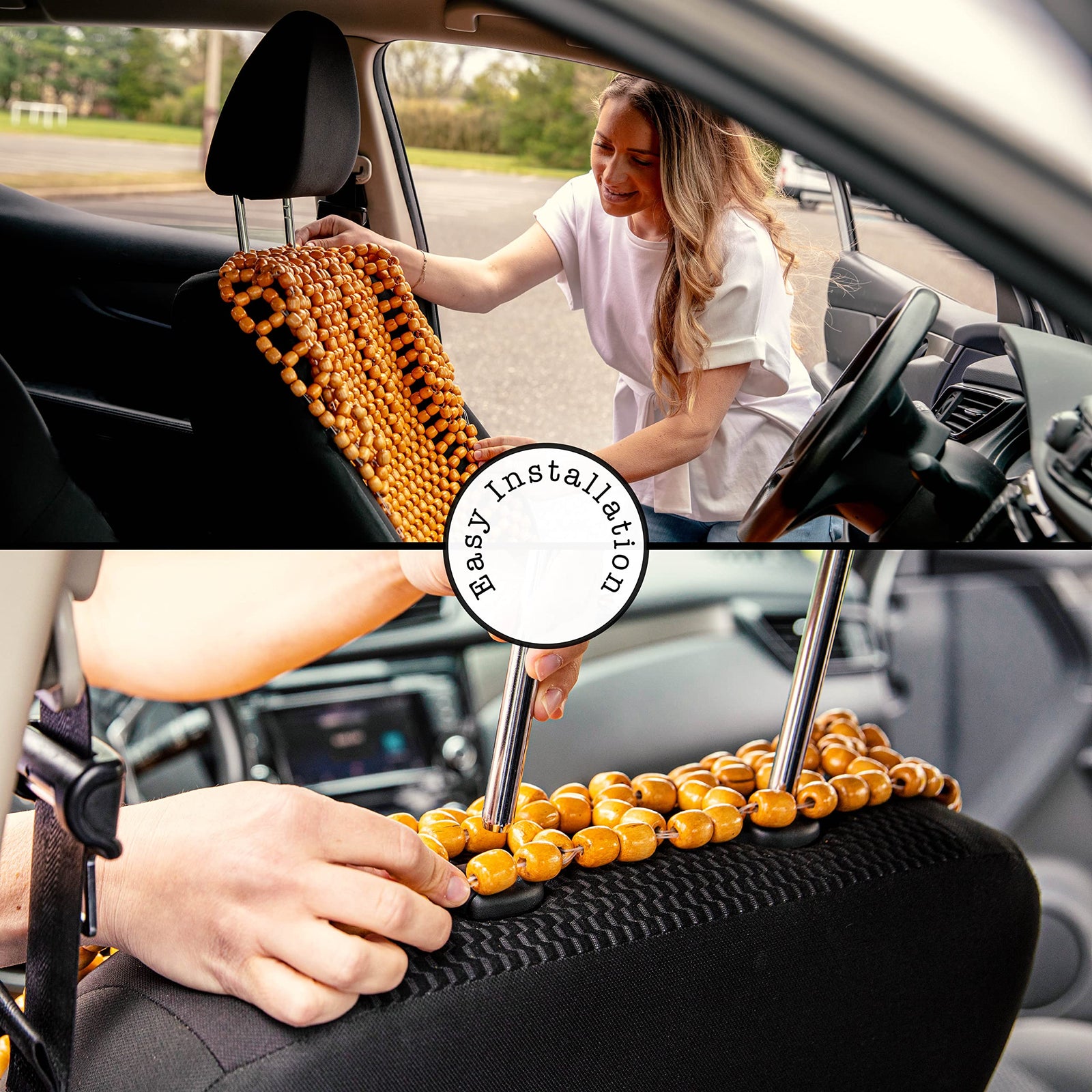 ZONETECH Zone Tech Natural Royal Wood Bead Seat Cover Massage Cool Premium Comfort Cushion - Reduces Fatigue the Car or Truck or your office Chair