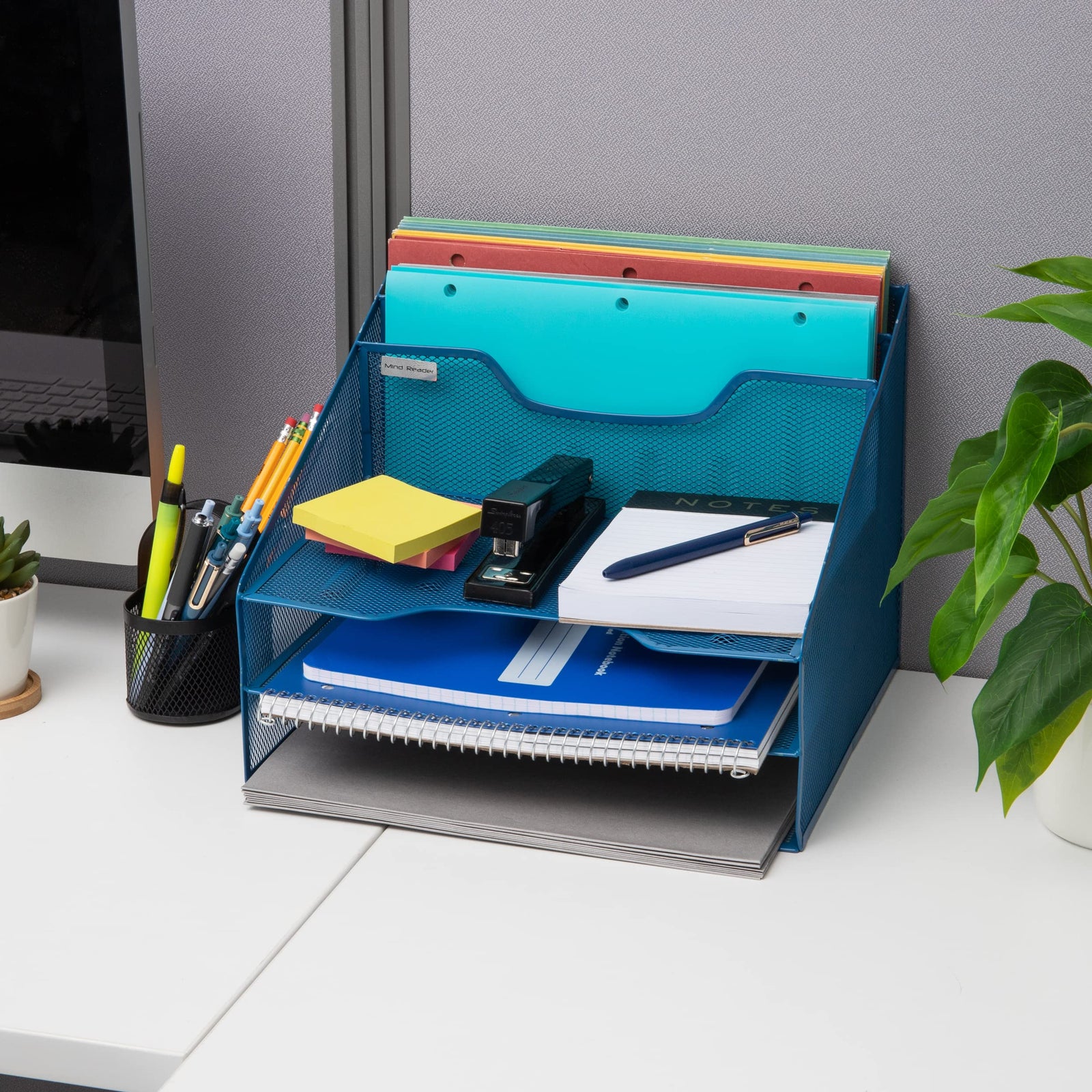 Mind Reader Desktop Organizer, Vertical File Holder, Paper Trays, Office, Metal Mesh, 12.5