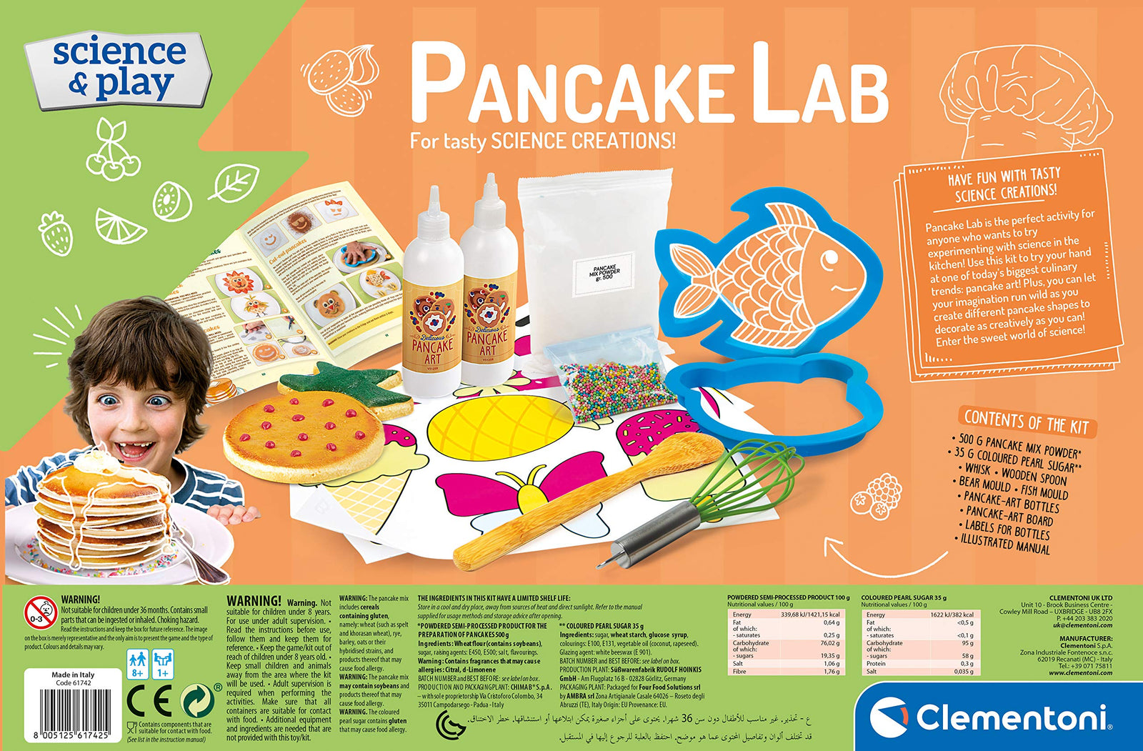 Clementoni, 61742, science and play, pancakes lab, made in italy, science toy, laboratory and experiment kit for kids from 8 years old and older, english version