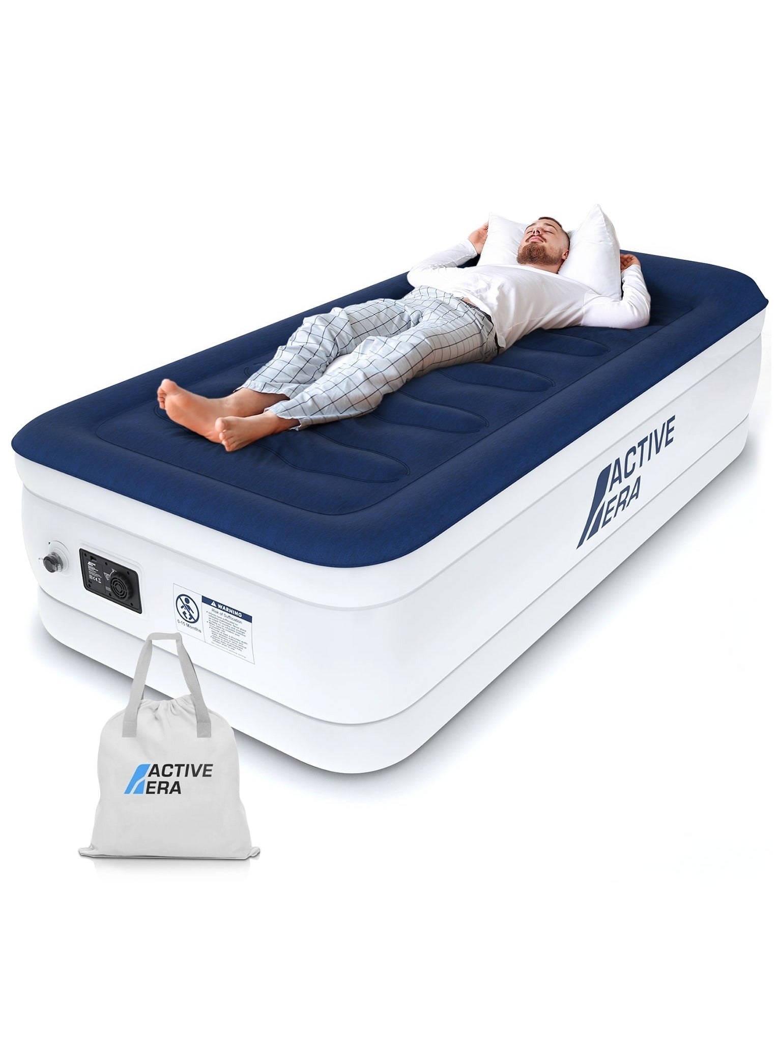 ACTIVE ERA Luxury Single Size Inflatable Mattress - Elevated Air Mattress with Built-in Pump, Raised Pillow & Structured I-Beam Technology