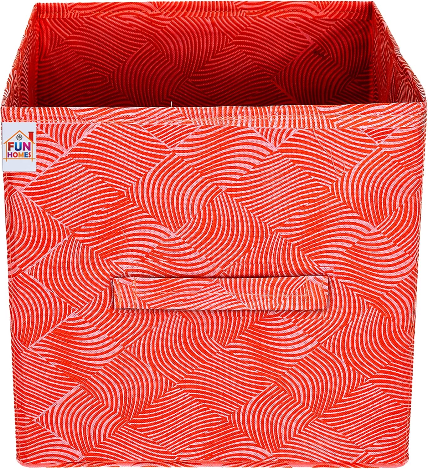 Fun Homes Laheriya Print Non Woven 3 Pieces Fabric Foldable Storage Cubes For Toy,Books,Shoes Box With Handle,Extra Large (Orange)-FHUNH16122