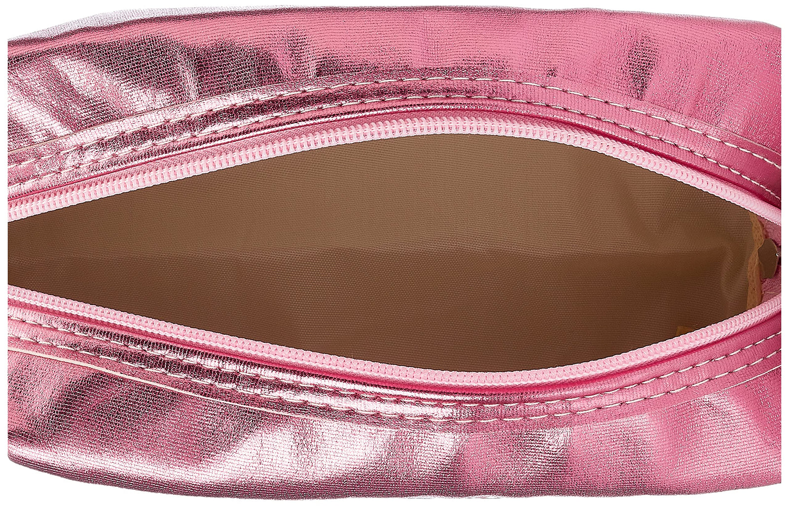 Leather zipper handbag with butterfly design and hand strap for kids - pink