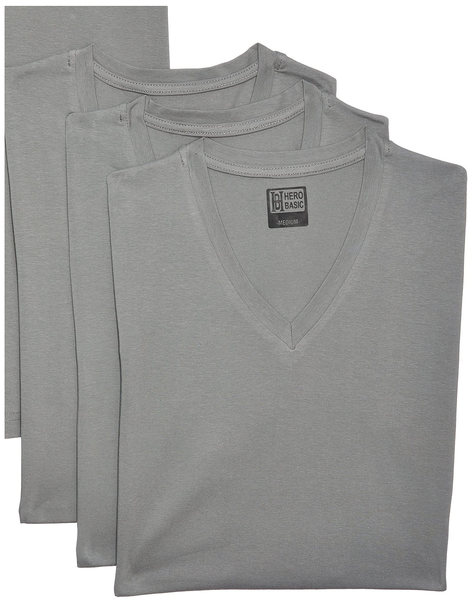 Hero Basic mens Set Of 4 - V Neck t-Shirts+ Free Boxer Underwear (pack of 5).GRAY