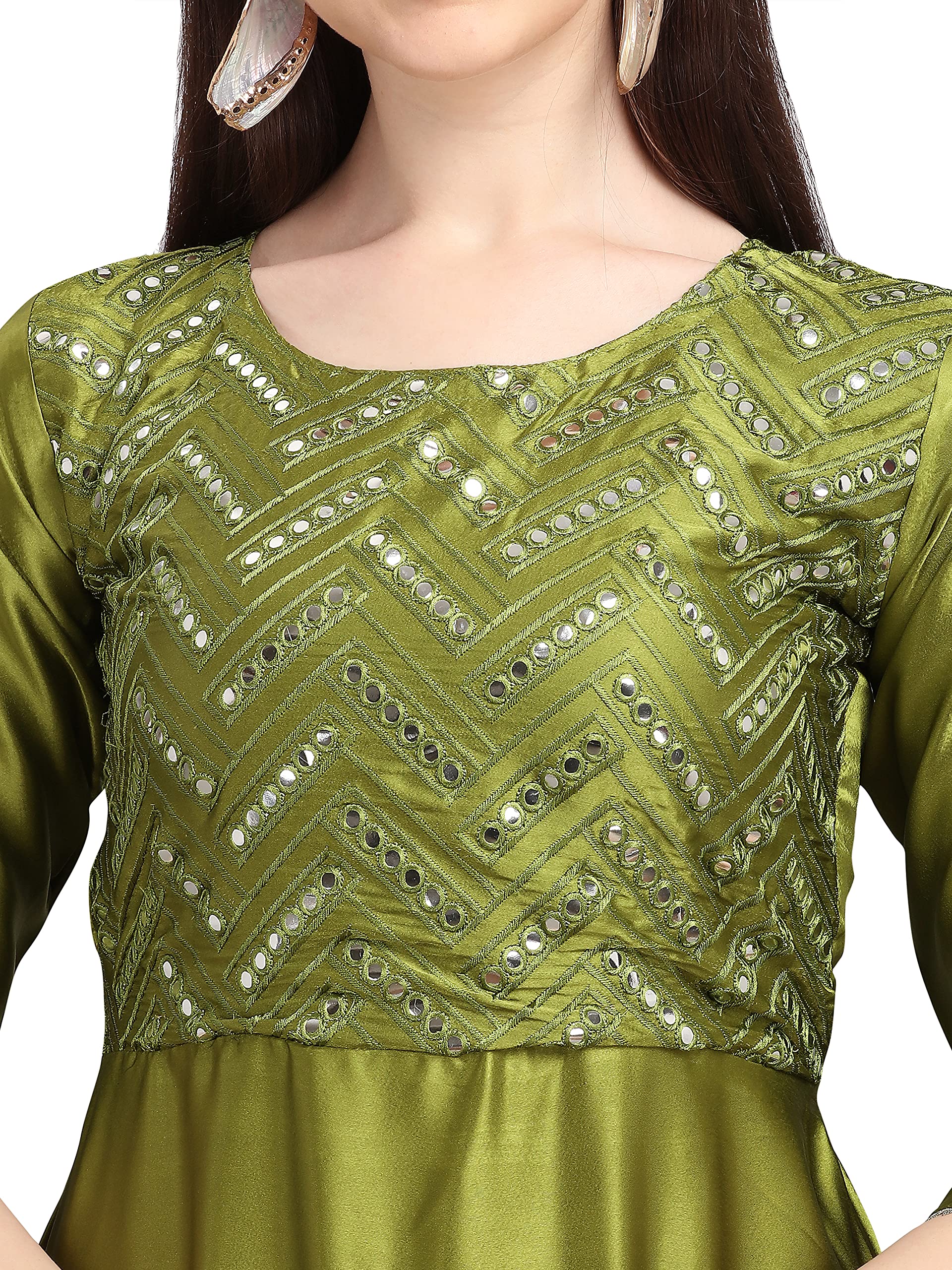 Womanista Women's Satin Regular Kurta , Olive Green , L