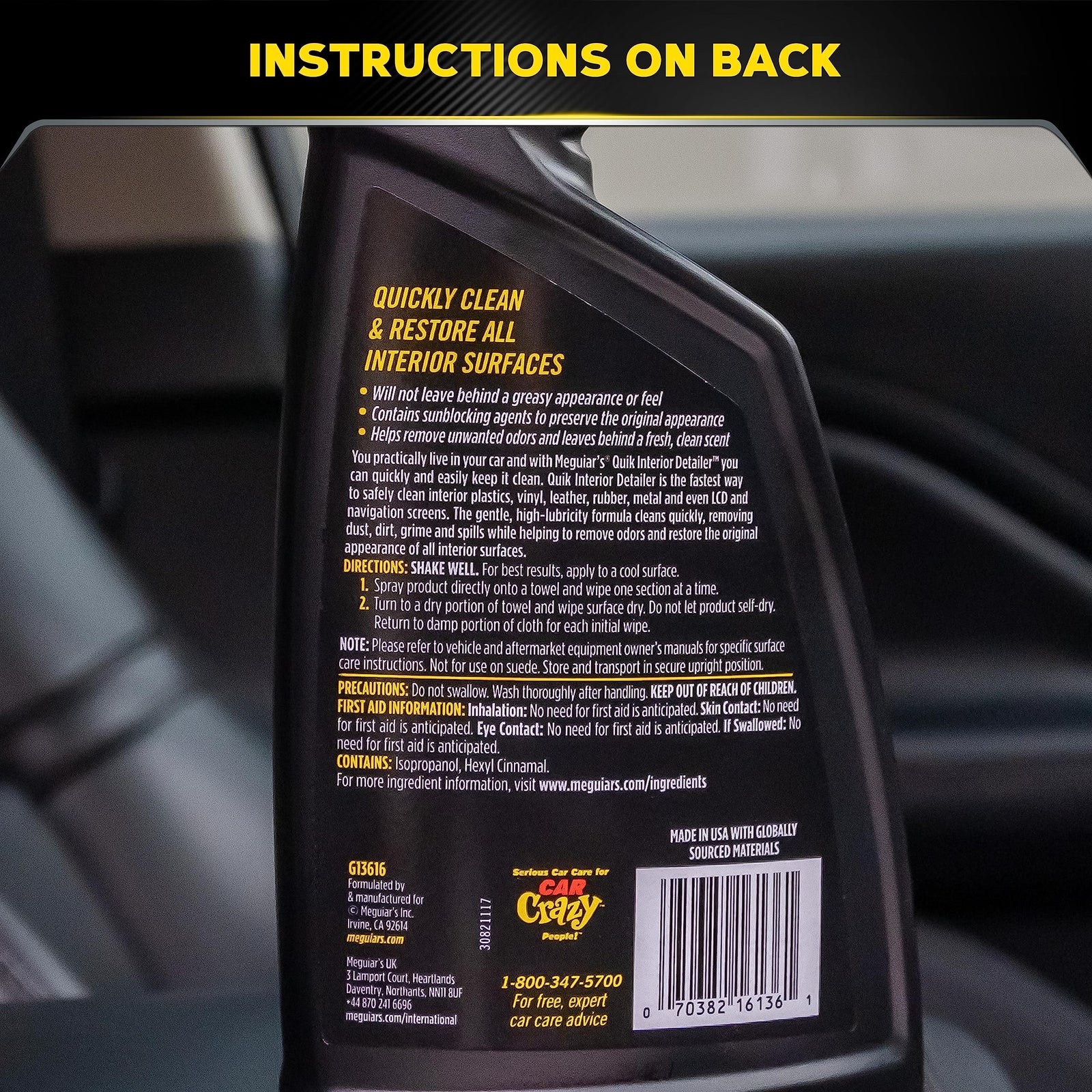 Meguiars Meguiar'S Quik Car Interior Detailer 473 Ml, G13616, H10.875 X W4.313 X D2 Inches, G-13616