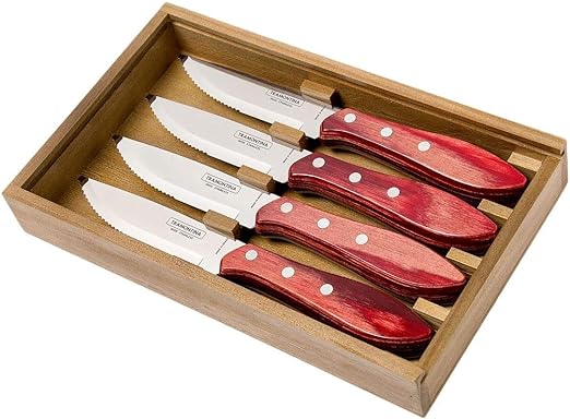 Tramontina steak knife ‎29899/522 set of 4 woth a woden box - Red