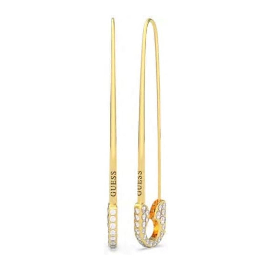 GUESS UBE20101 Stainless Steel Zircon-Embellished Safety Pin Earrings for Women – Rose Gold