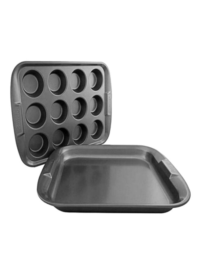 Prestige 12-Cup Muffin Pan And Oven Tray Set 38x3.5x30.5cm, Pancake Mould Chrome 41x4x28cm