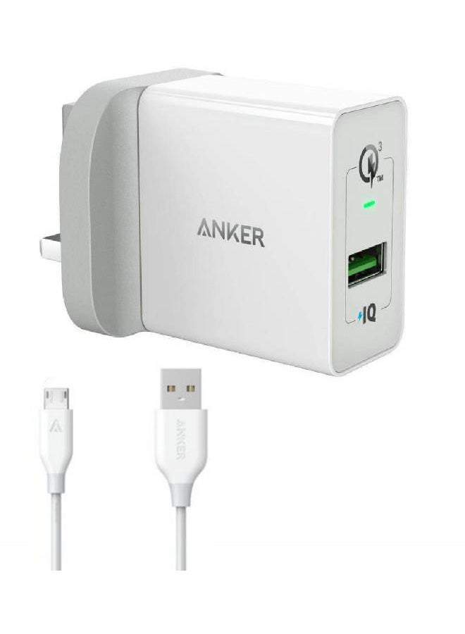 Anker PowerPort+ 1 With Quick Charger 3.0 USB Wall Charger With Micro USB Cable - UK White