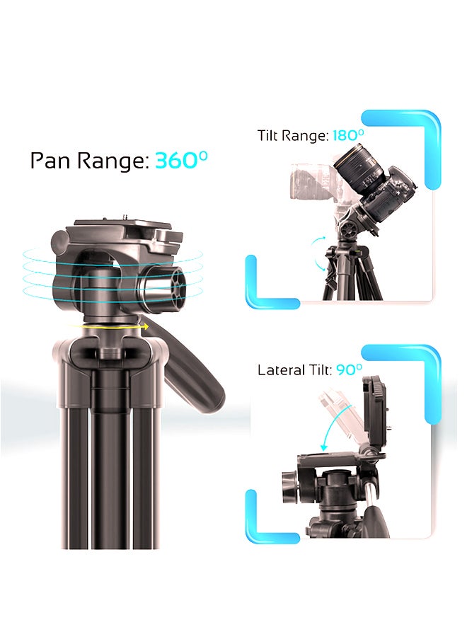 PROMATE Tripod, Professional Portable Aluminium 141cm Tripod with Panoramic Head, Bubble Level, 3 Section Secure Leg Lock for Canon, Nikon, DSLR, Precise-140 black