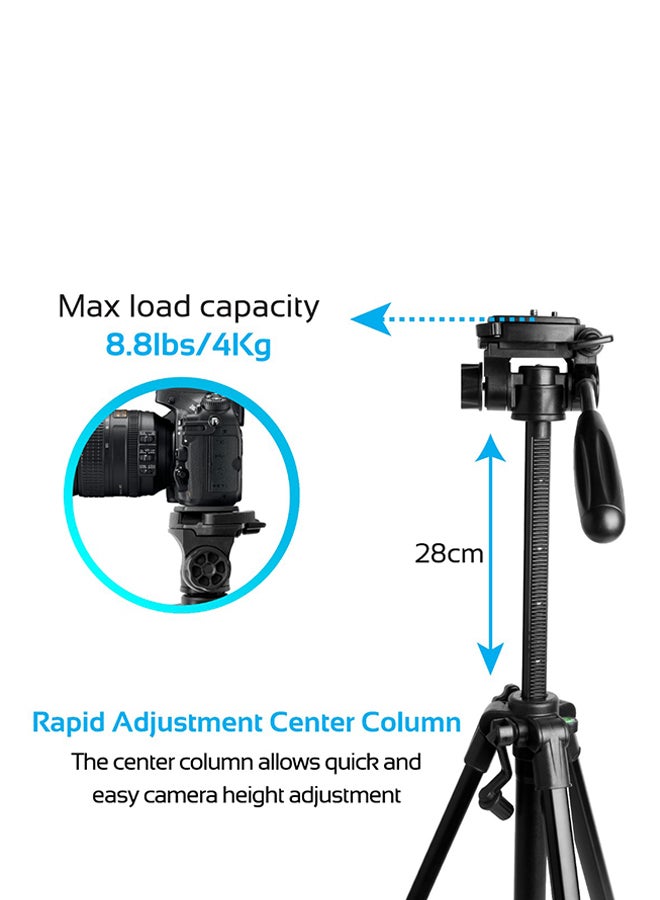 PROMATE Tripod, Professional Portable Aluminium 141cm Tripod with Panoramic Head, Bubble Level, 3 Section Secure Leg Lock for Canon, Nikon, DSLR, Precise-140 black