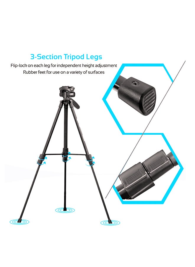 PROMATE Tripod, Professional Portable Aluminium 141cm Tripod with Panoramic Head, Bubble Level, 3 Section Secure Leg Lock for Canon, Nikon, DSLR, Precise-140 black