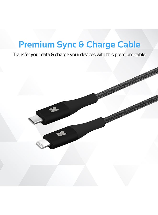 PROMATE USB Type-C to Lightning Cable, Heavy Duty Nylon Braided 2.4A Type-C to Lightning Sync and Charging 1.2M Cable with Android OTG Support for MacBook Pro, iPhone X, 8, 8 Plus, Samsung Note 8, S8, S8+, UniLink-LTC black