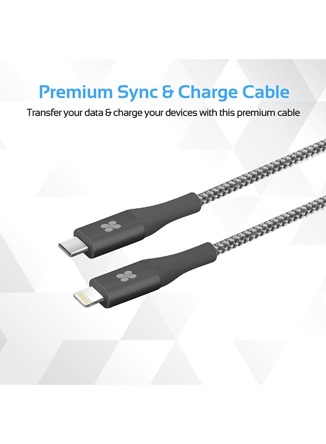 PROMATE USB Type-C to Lightning Cable, Heavy Duty Nylon Braided 2.4A Type-C to Lightning Sync and Charging 1.2M Cable with Android OTG Support for MacBook Pro, iPhone X, 8, 8 Plus, Samsung Note 8, S8, S8+, UniLink-LTC Grey Grey