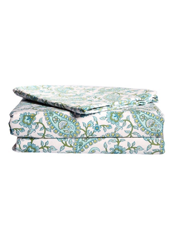 Homes R Us 3-Piece Paisley Duvet Cover And Pillow Case Set Cotton White/Green/Blue King