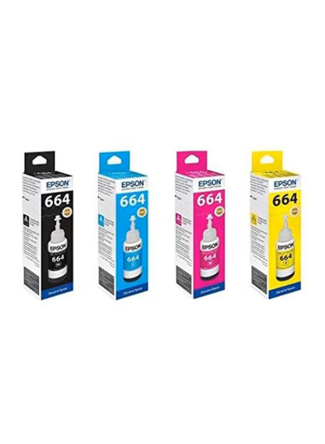 664 4-Piece Refillable Ink Bottle Black/Cyan/Magenta/Yellow