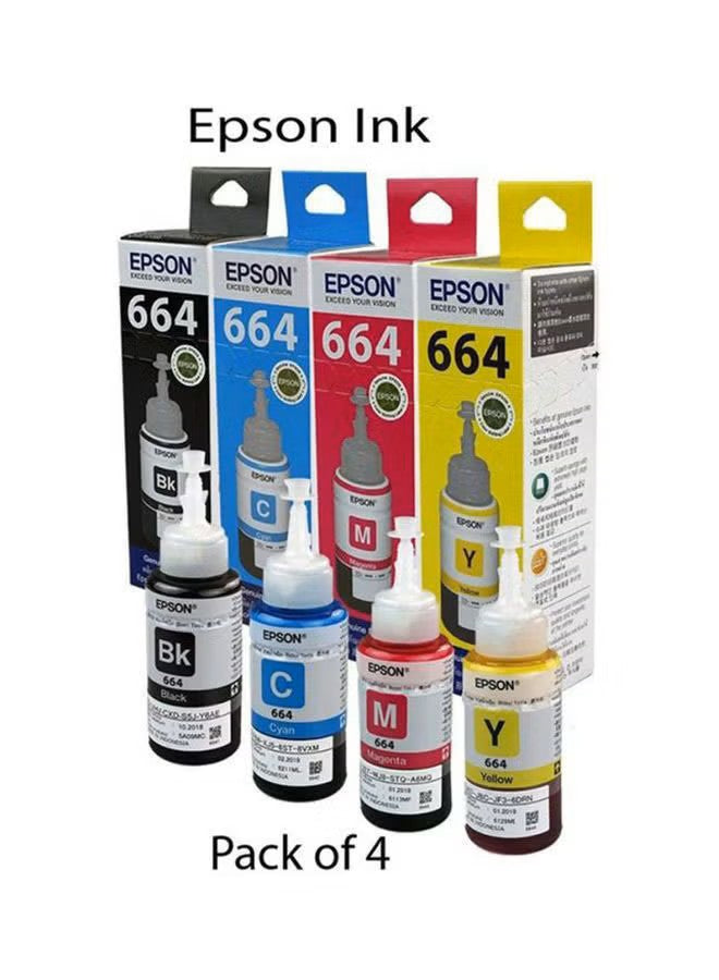 664 4-Piece Refillable Ink Bottle Black/Cyan/Magenta/Yellow