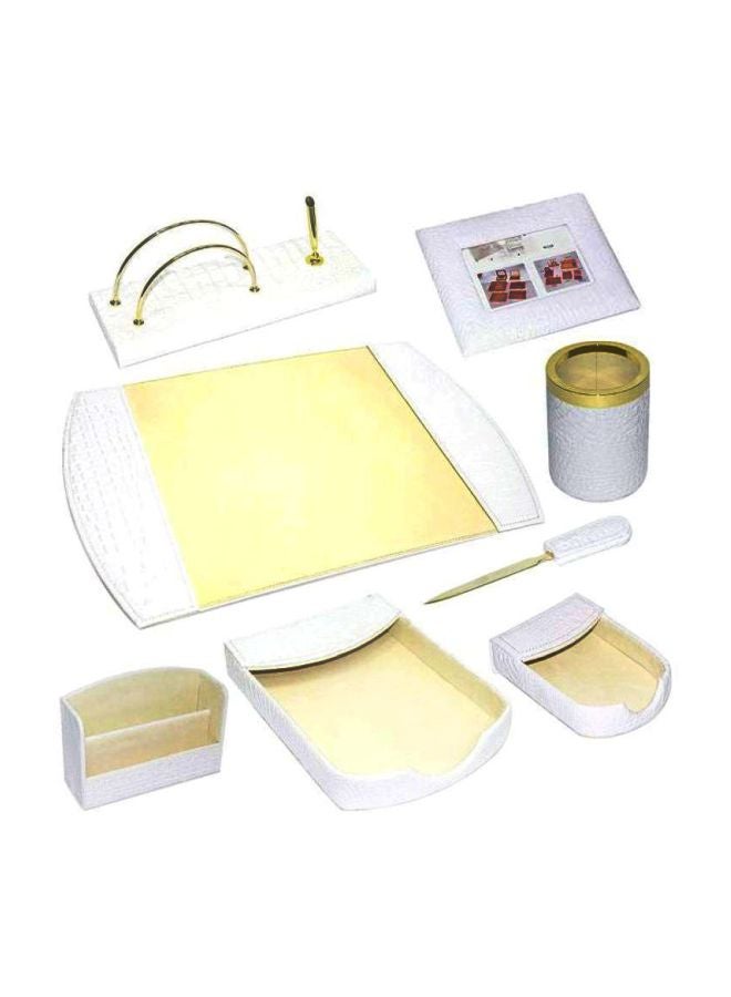 FIS 8-Piece PU Desk Set White/Gold