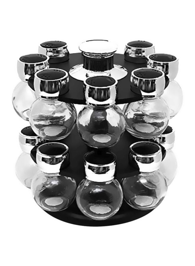 Muzz 16-Piece Glass Spice Jar Set With Rack Silver/Clear/Black