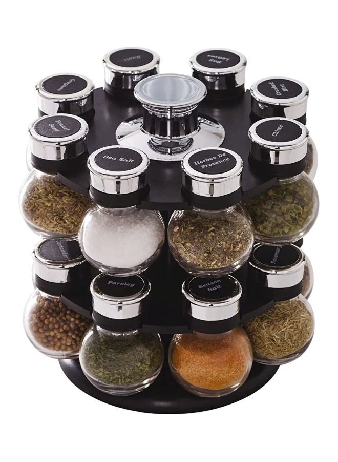 Muzz 16-Piece Glass Spice Jar Set With Rack Silver/Clear/Black