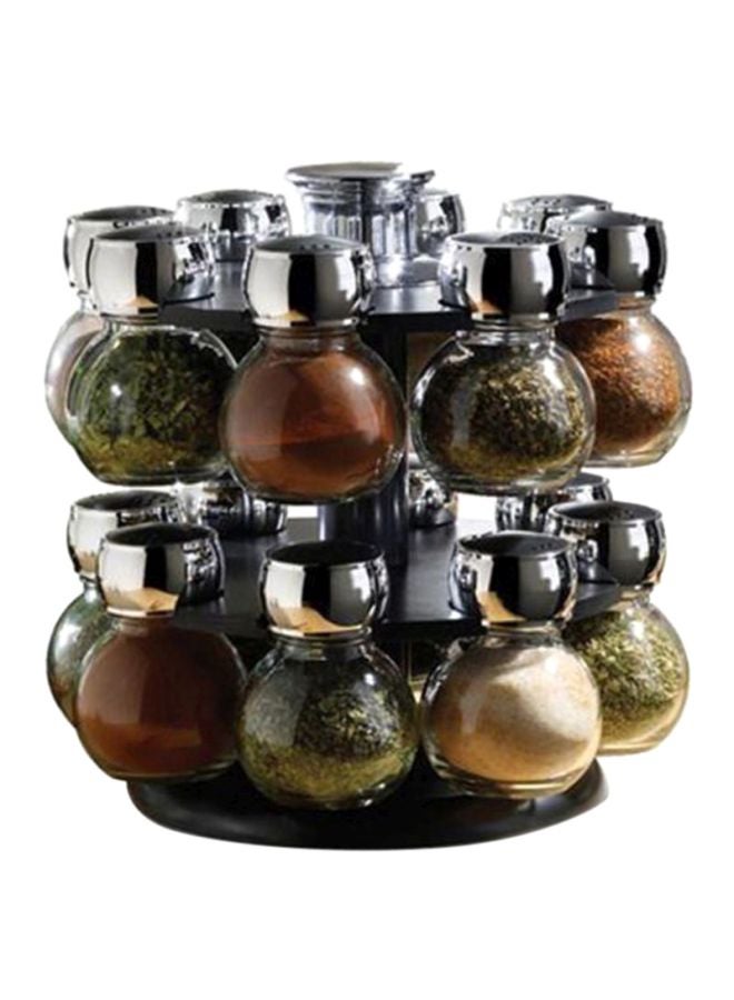 Muzz 16-Piece Glass Spice Jar Set With Rack Silver/Clear/Black