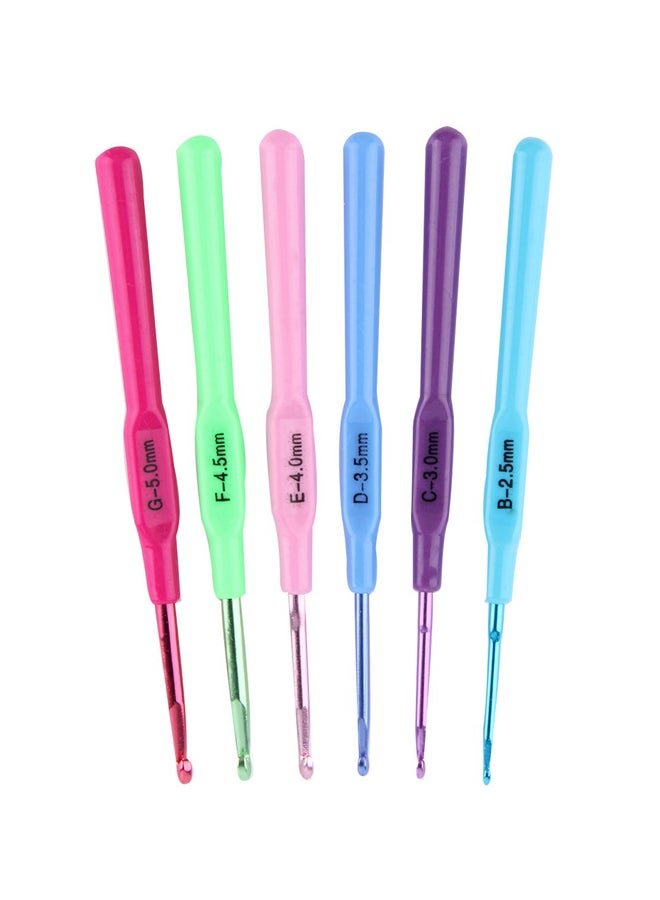 Generic 6-Piece Needlework Crochet Hooks Set in Pink, Green, and Yellow