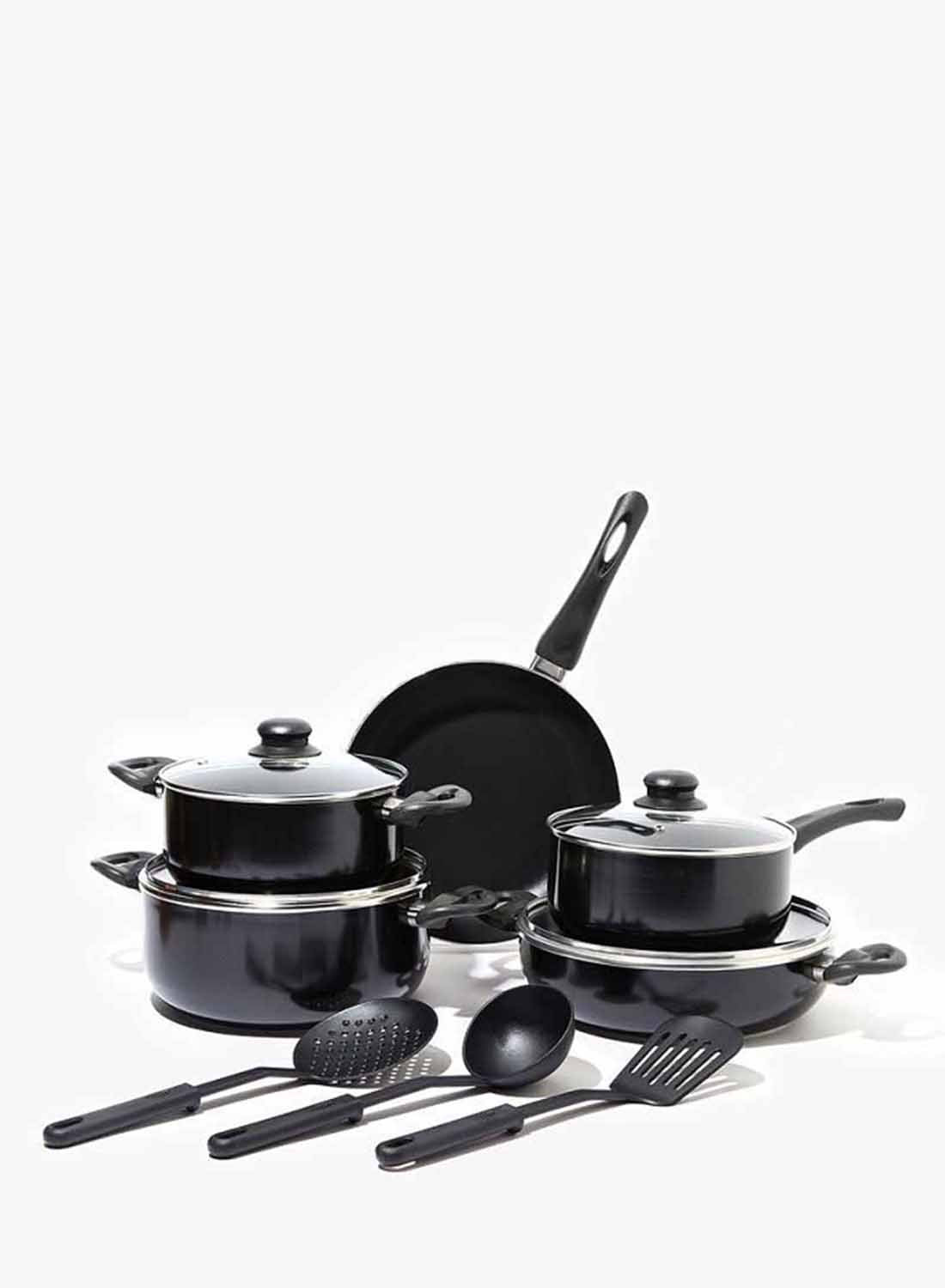 Amal 12-Piece  Cookware Set - Aluminum Pots And Pans - Non-Stick Surface - Tempered Glass Lids - PFOA Free - Frying Pan, Casserole With Lid, Saucepan With Lid, Kitchen Tools