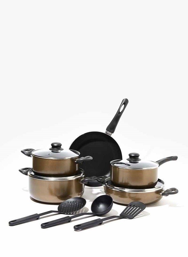 Amal 12-Piece  Cookware Set - Aluminum Pots And Pans - Non-Stick Surface - Tempered Glass Lids - PFOA Free - Frying Pan, Casserole With Lid, Saucepan With Lid, Kitchen Tools