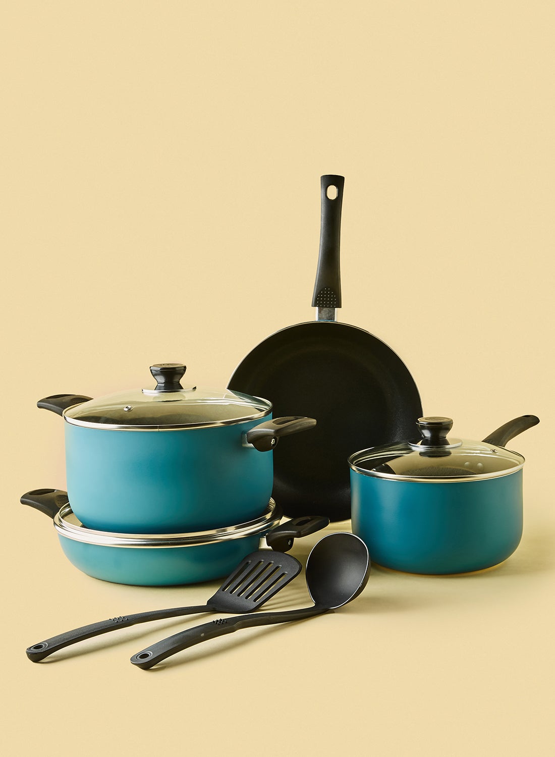 9-Piece Non-Stick Aluminium Cookware Set Dark Teal