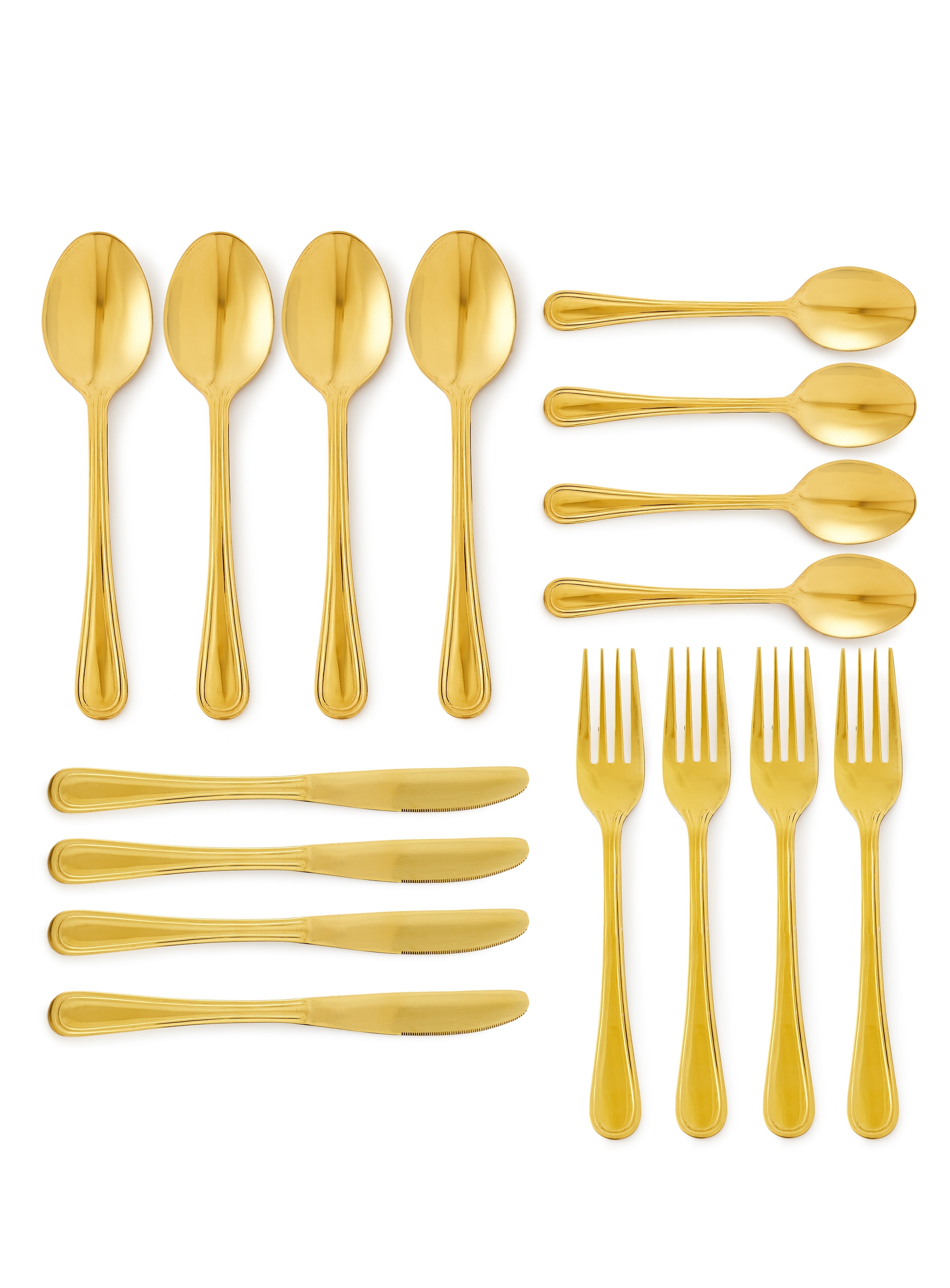 16 Piece 16 Piece Cutlery Set - Made Of Stainless Steel - Silverware Flatware - Spoons And Forks Set, Spoon Set - Table Spoons, Tea Spoons, Forks, Knives - Serves 4 - Design Gold Scorpious Gold Scorpious