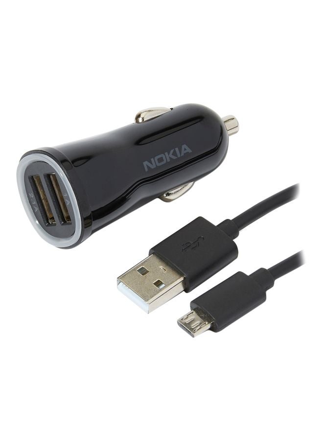 NOKIA Dual Port USB Car Charger With Micro USB Cable Black