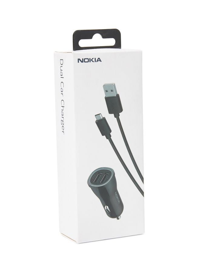 NOKIA Dual Port USB Car Charger With Micro USB Cable Black