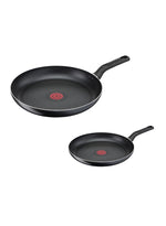 مقلاة Tefal Super Cook غير لاصقة وسهلة التنظيف - مجموعة من مقلاة 32 سم و26 سم، أسود، ألمنيوم