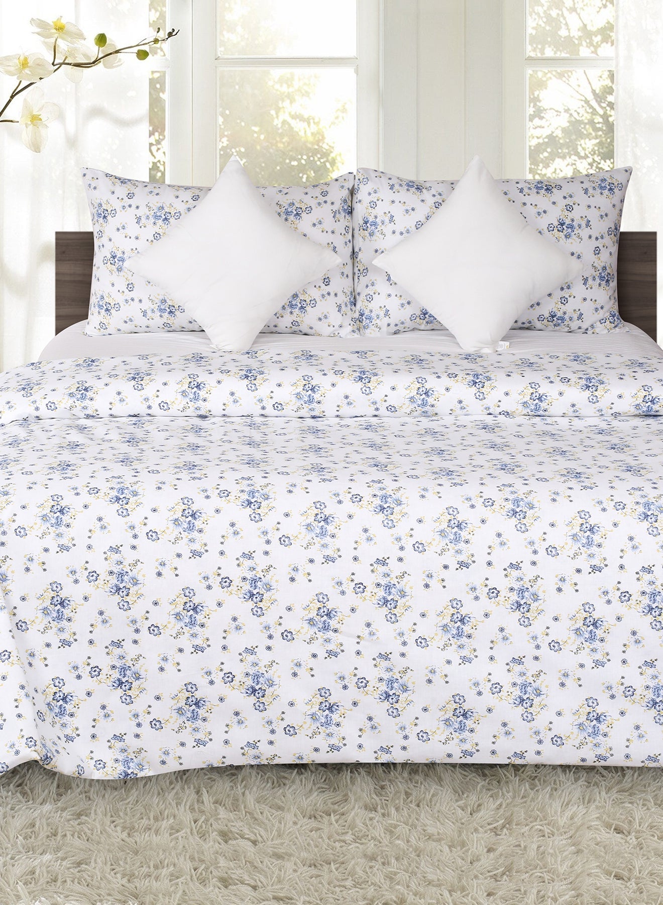 Amal Duvet Cover - With Pillow Cover 50X75 Cm, Comforter 240X215 Cm, 40X40 - For King Size Mattress - White/Blue 100% Cotton Cotton White/Blue King Cotton White/Blue King