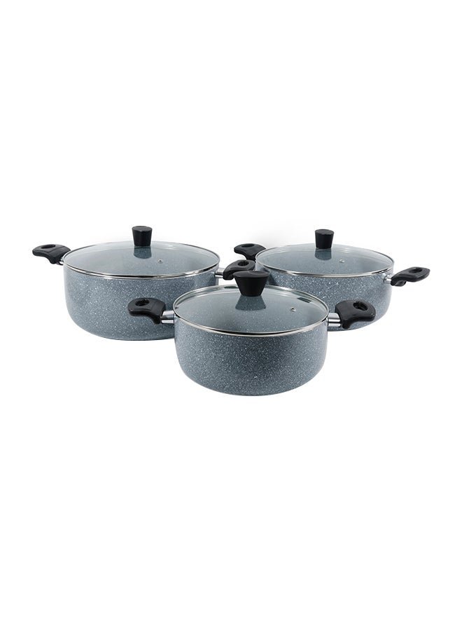 Homeway 6-Piece Cookware Set Dark Grey/Clear Large Casserole 1x30, Medium Casserole 1x26, Small Casserole 1x22cm