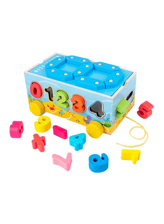 Happy Kids Wooden Number Shape Building Blocks with Trailer