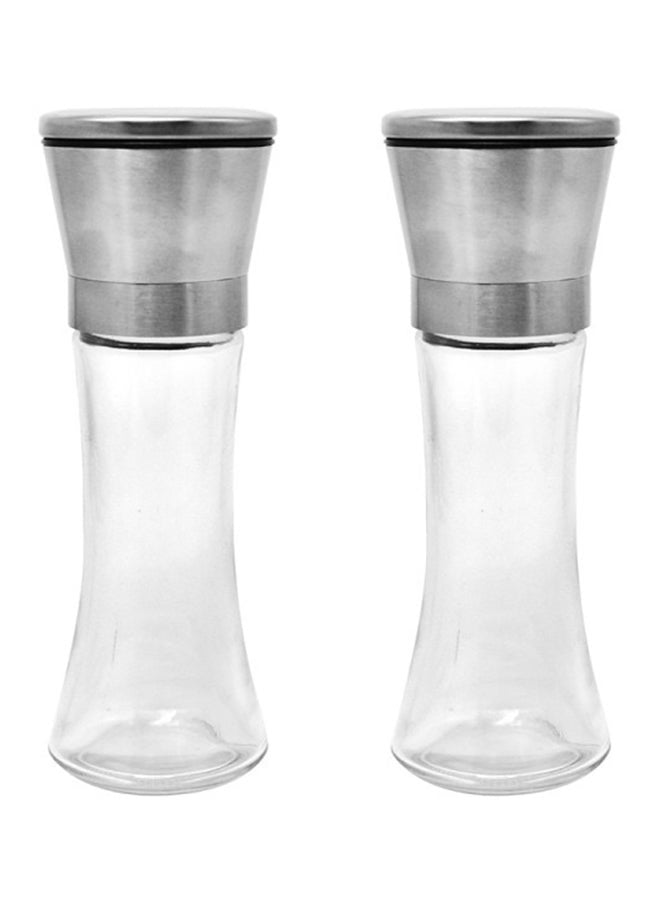 Amal Reusable 2-Piece Salt and Pepper Grinder Set, Glass Bottle, Food Grade 304 Stainless Steel Lid For Kitchen Accessories Silver/Clear 1pc glass bottle: H 19 x L 6.5 x W 6.5 cm - 180ml, 2pcs set glass bottle: H 19 x L 13 x W 6.5cm - 180ml x 2cm