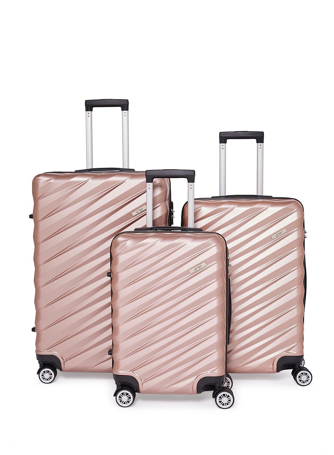 3-Piece ABS Hardside Spinner Iron Rod Luggage Trolley Set With TSA Lock 20/24/28 Inch Rose Gold